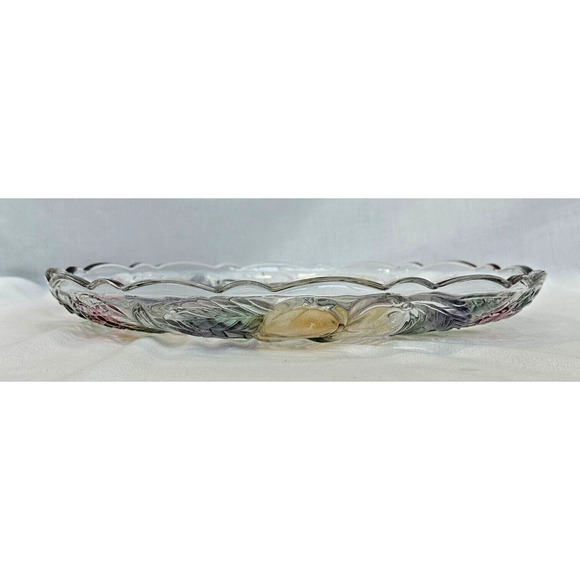 Vintage Savoir Vivre Crystal Wild Orchard Divided Fruit Chip Dip Platter - Picture 5 of 5